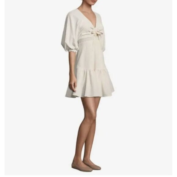 Prose & Poetry Rony Tiered Mini Dress Womens M Cream Puffy Sleeves Cinched Waist - Picture 1 of 8